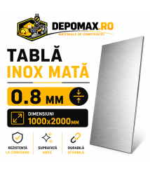 Tabla inox mata AISI 304 2B, 0.8 x 1000 x 2000 mm, 2 mp Tabla inox mata AISI 304 2B, 0.8 x 1000 x 2000 mm, 2 mp